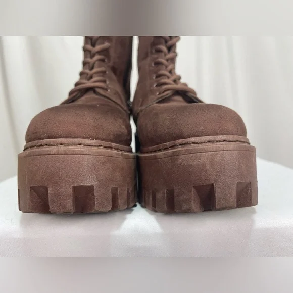 Rouge helium brown soft lace up platform combat style boots women’s size 8 - Picture 6 of 16